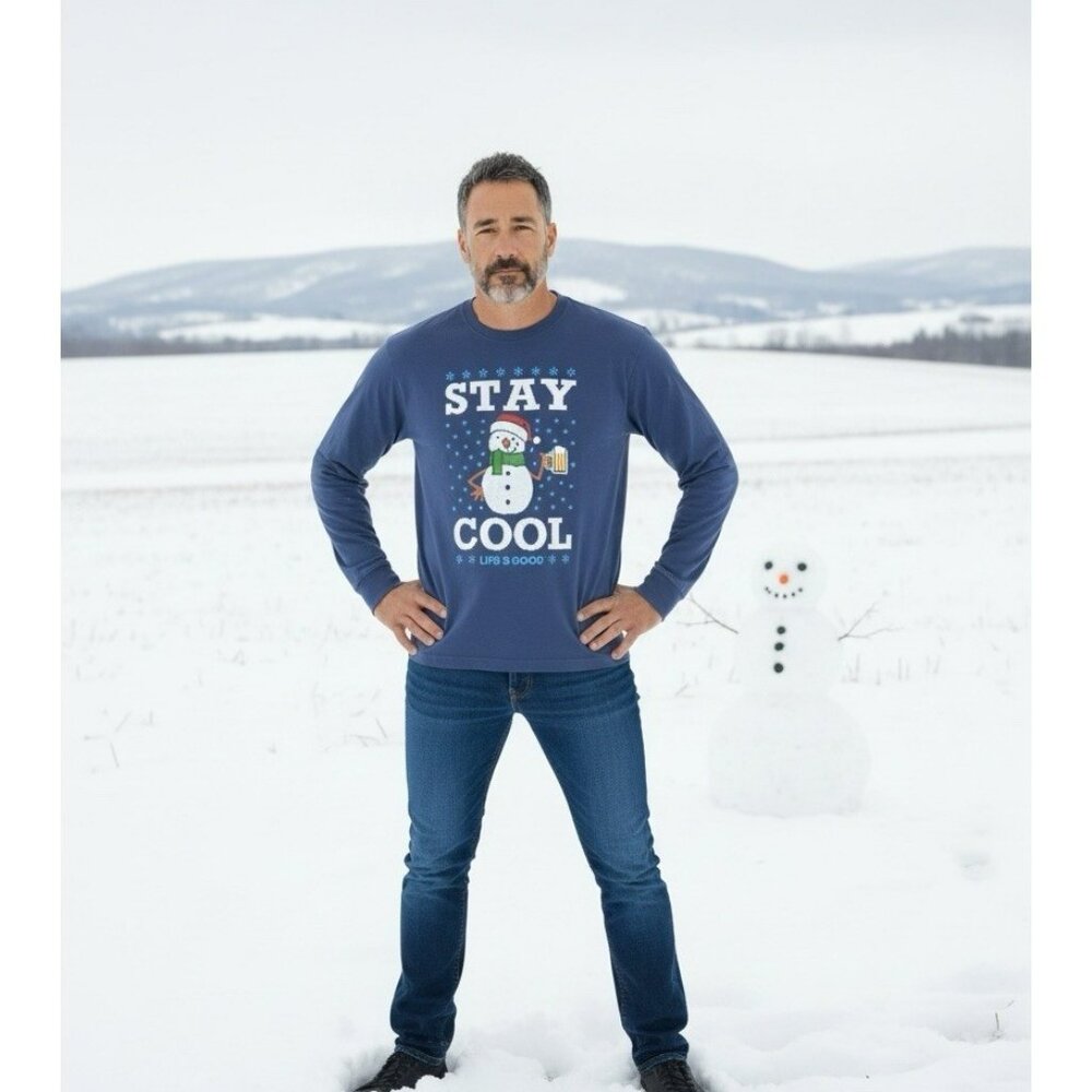 Life is Good Mens L Navy Crusher Holiday Beer Stay Cool Long Sleeve Shirt